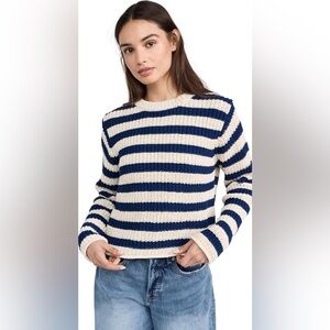 Velvet by Graham & Spencer Small Navy Blue and Ivory Stripe Sweater